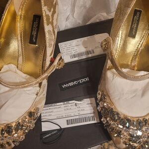 New Dolce and Gabbana Jacquard Crystal Maryjane pump shoes